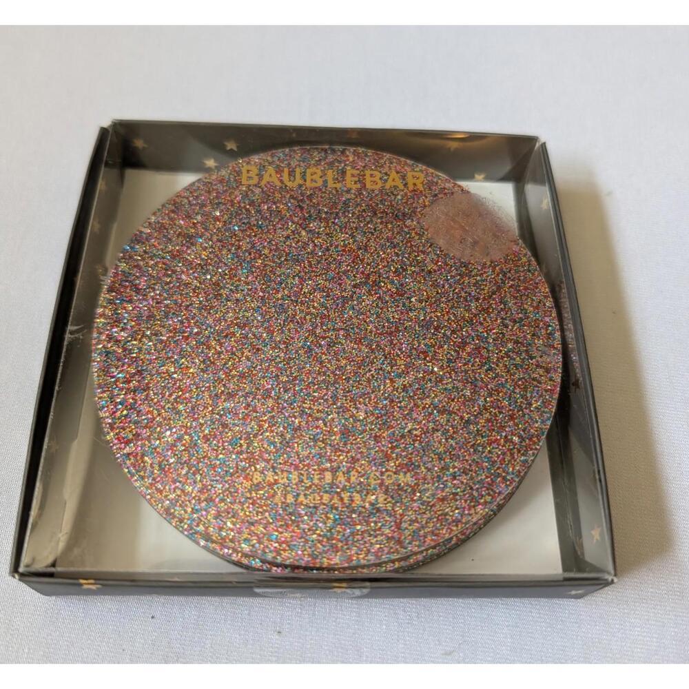 Bar Glitter Lot Of 2 Baublebar 4 Glitter Coasters NIB and Pier One Glitter Tray - Picture 8 of 9